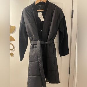 NWT- Eileen Fisher Black Recycled Nylon& Boiled Wool K/L Coat